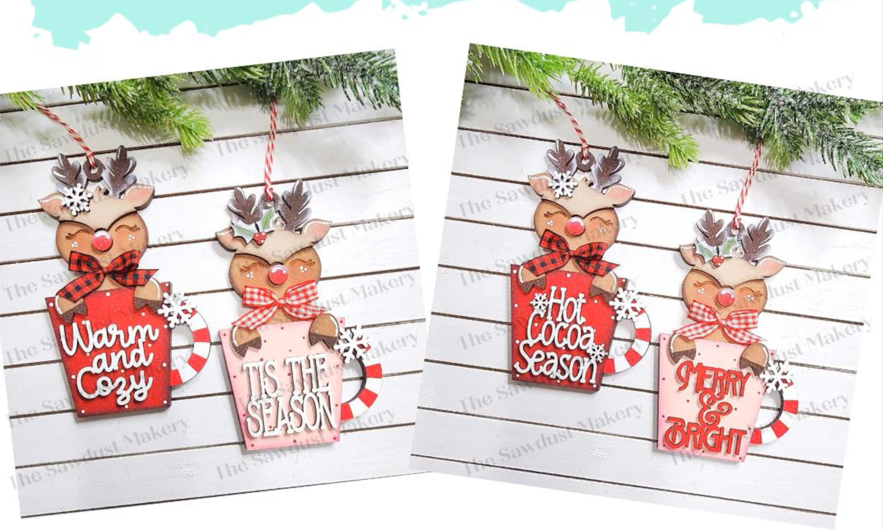 Reindeer Cocoa Mug Ornaments- DIY Blank