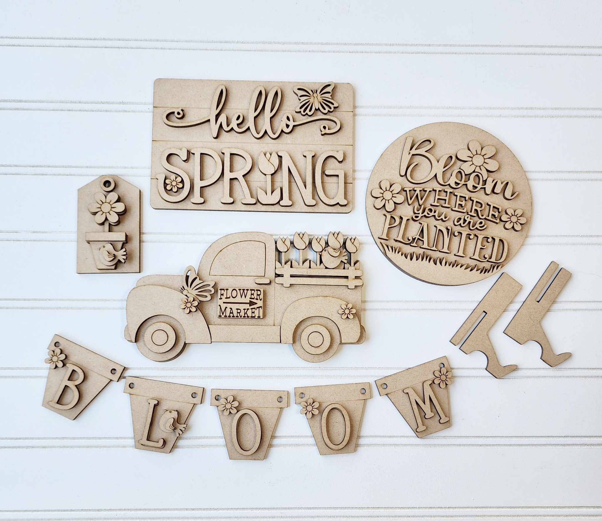 Hello Spring Tiered Tray Decor Set- DIY Blank