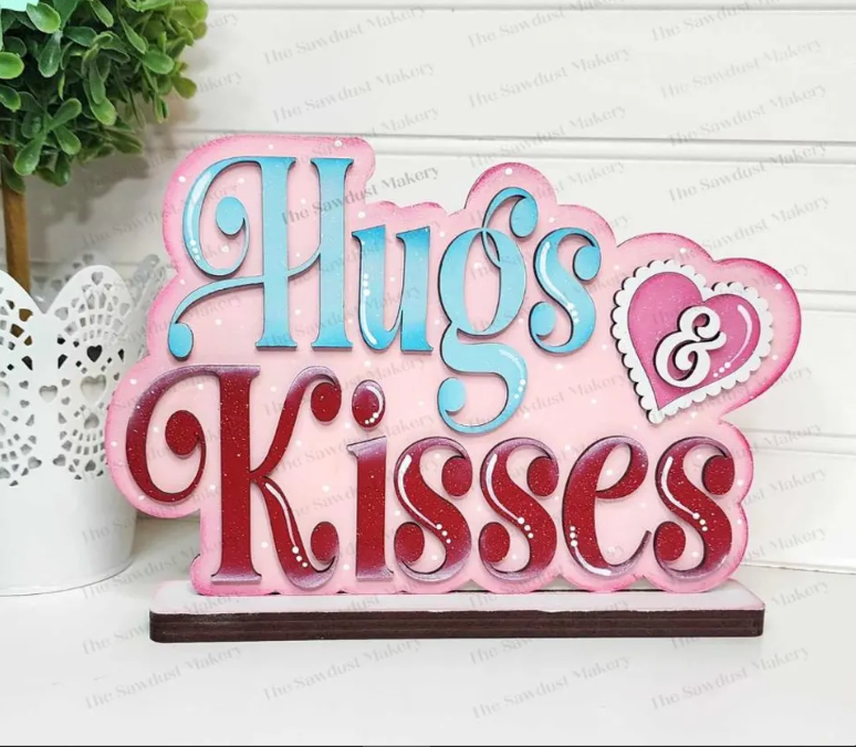 Hugs & Kisses Word Art Shelf Sitter