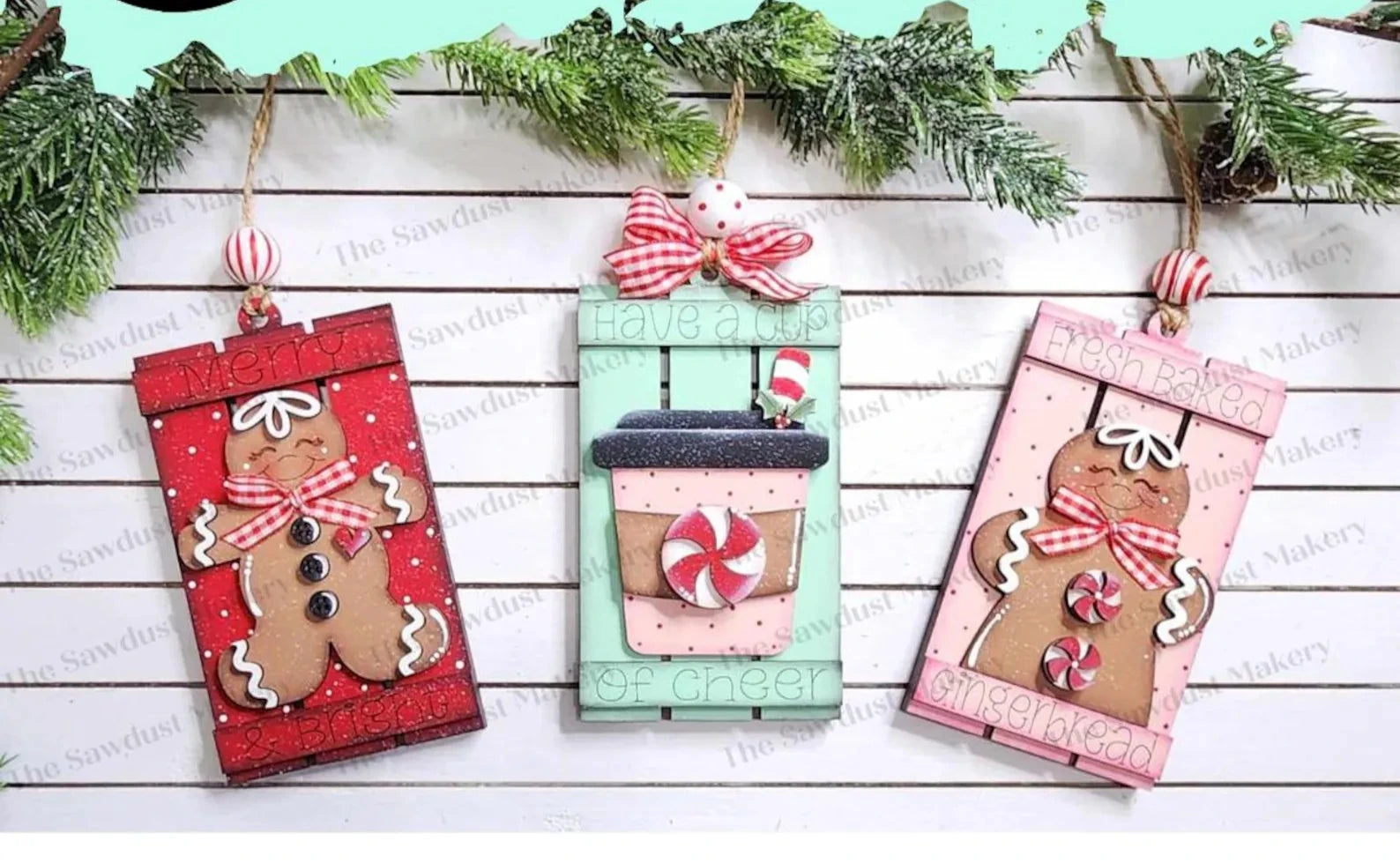 Merry & Bright Gingerbread Pallet Ornaments (optional gift card holder)- DIY Blank