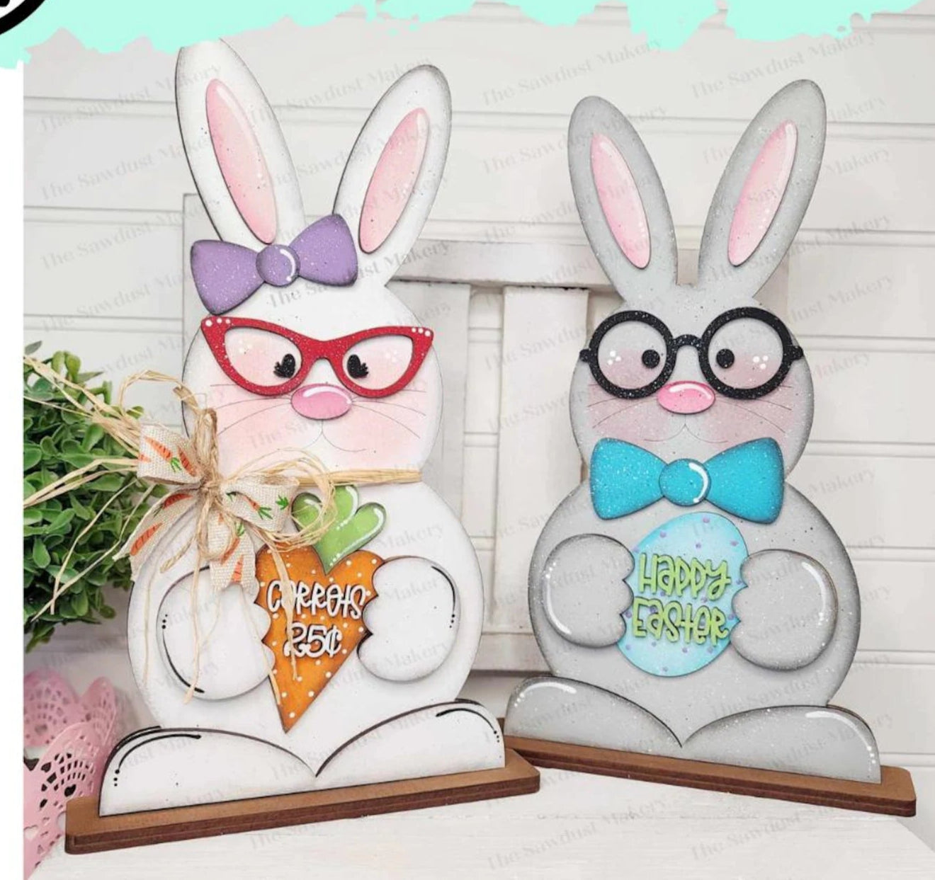 Easter Bunny Couple w Glasses- DIY Blank