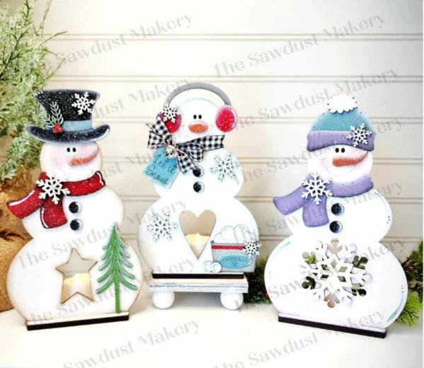 Snowman Tea Light Votive Shelf Sitter Trio- Paint Party Kit