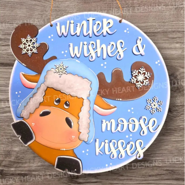 Winter Wishes & Moose Kisses Round- DIY Blank