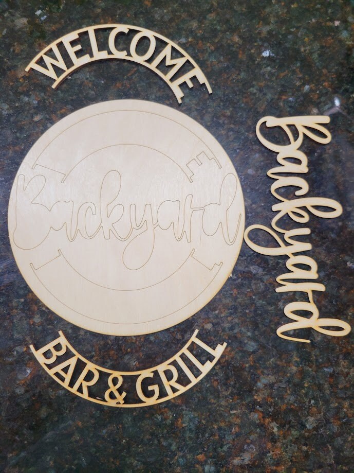 Welcome, Backyard Bar & Grill Round- DIY Blank