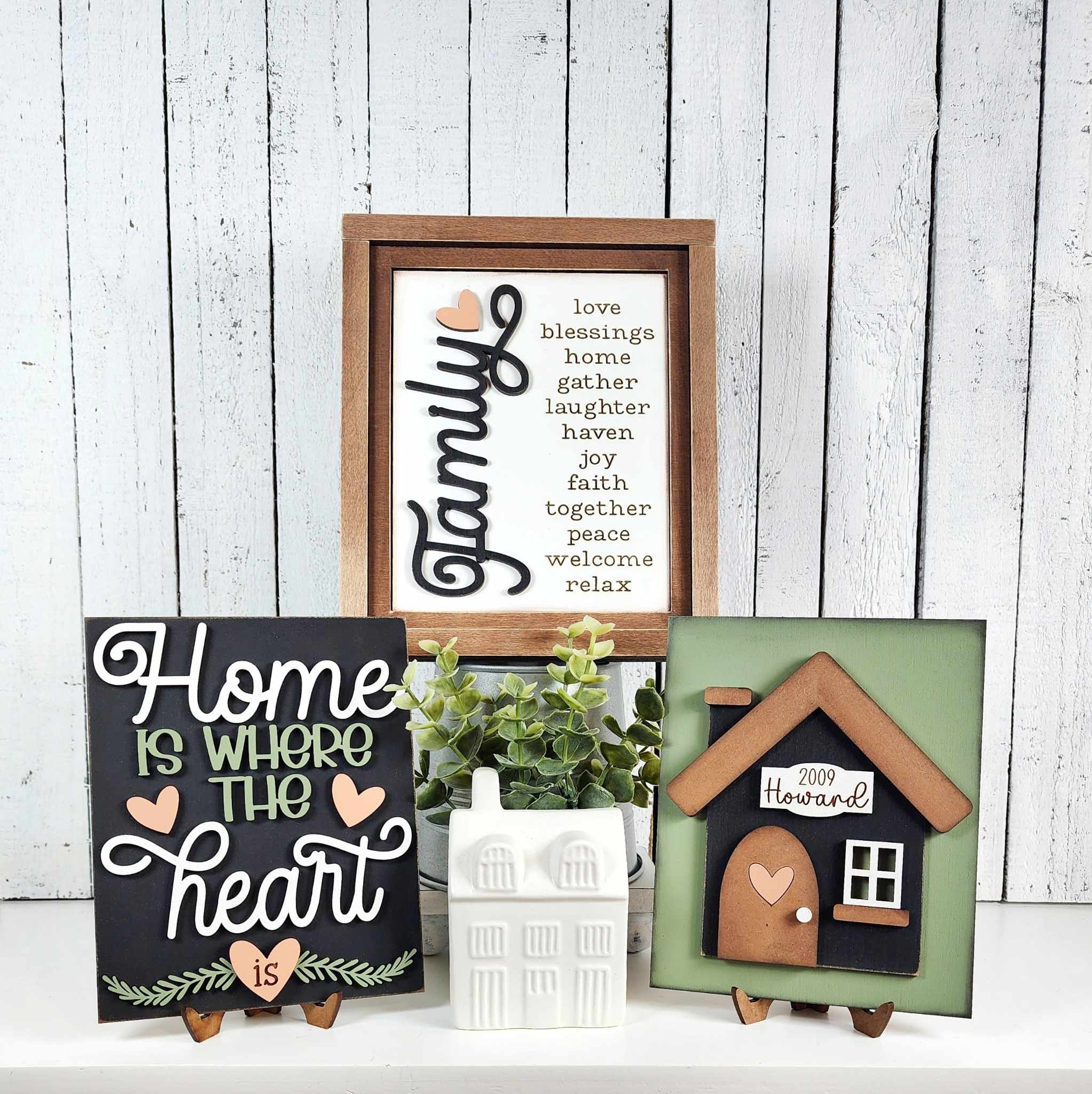 Family Home Sign Trio with Stands OR Frames- DIY Blanks