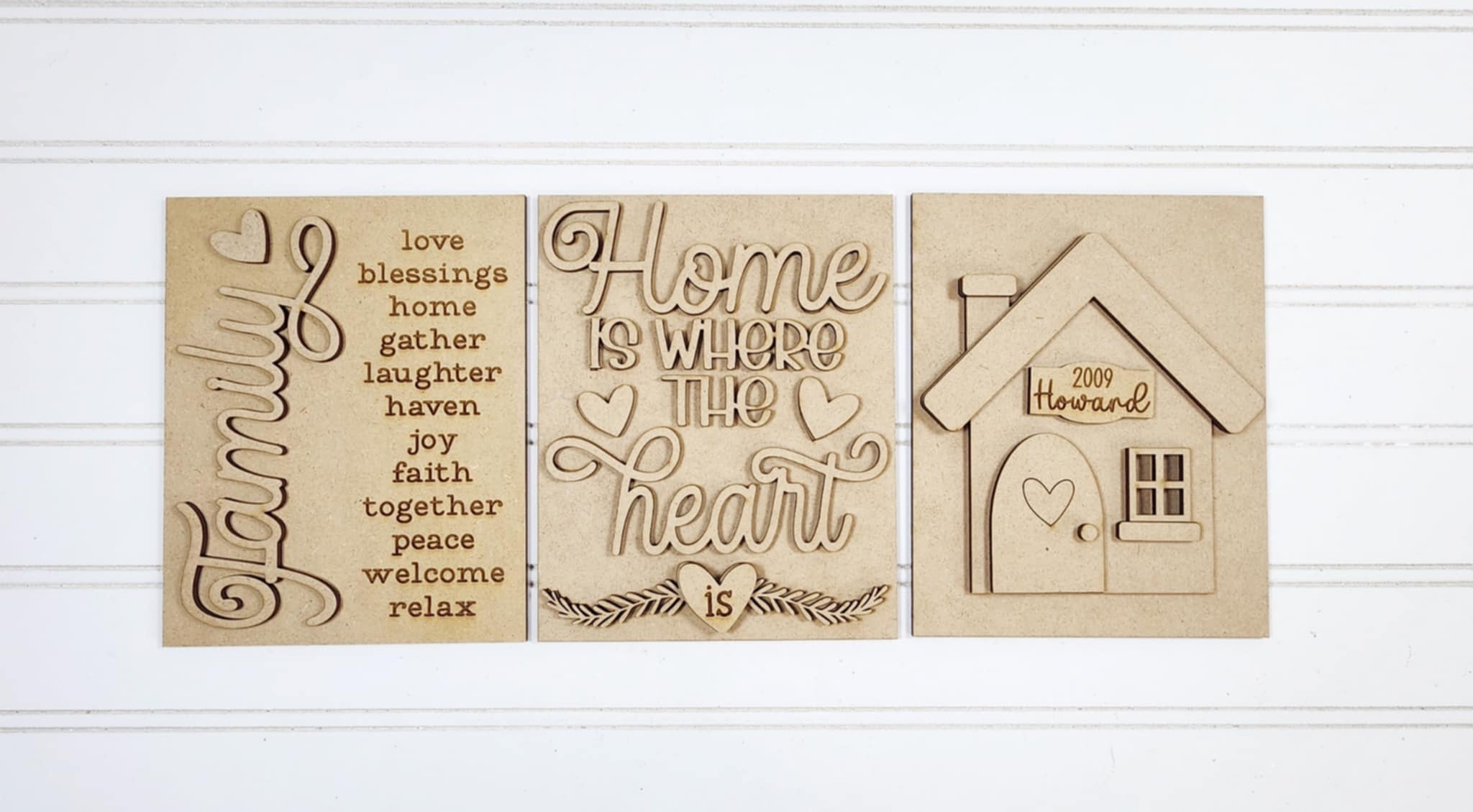 Family Home Sign Trio with Stands OR Frames- DIY Blanks