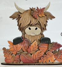 Highland Cow Leaf Pile Shelf Sitter- Paint Party Kit