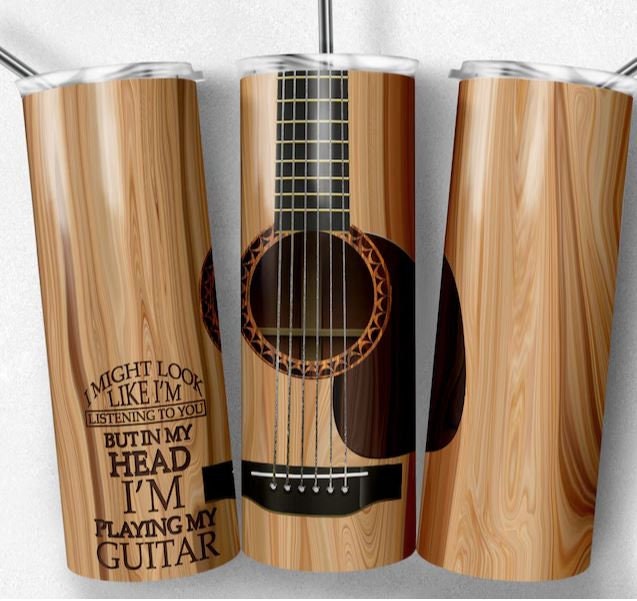 Might Look Like I'm Paying Attention, In my Head I'm Playing Guitar 20oz Sublimated Tumbler or 15oz Coffee Mug, coasters, mouse pad