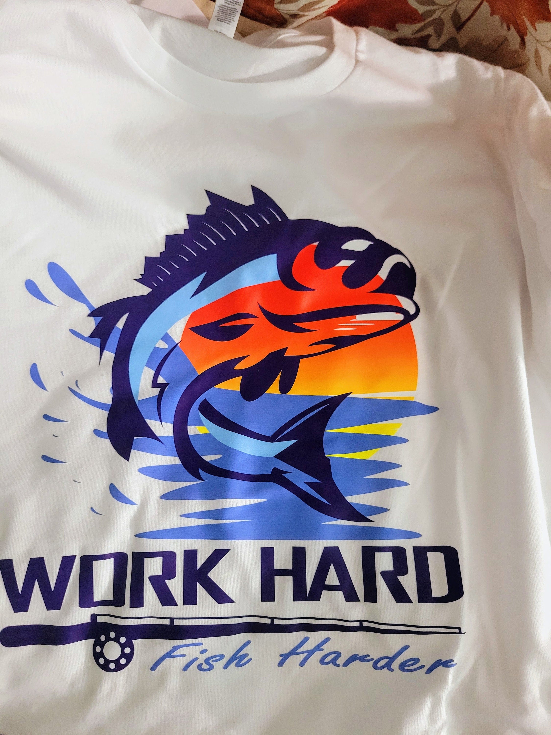 Work Hard, Fish Harder- Long, Short Sleeve T, Tote Bag, Crew, Hoodie, Unisex/Youth